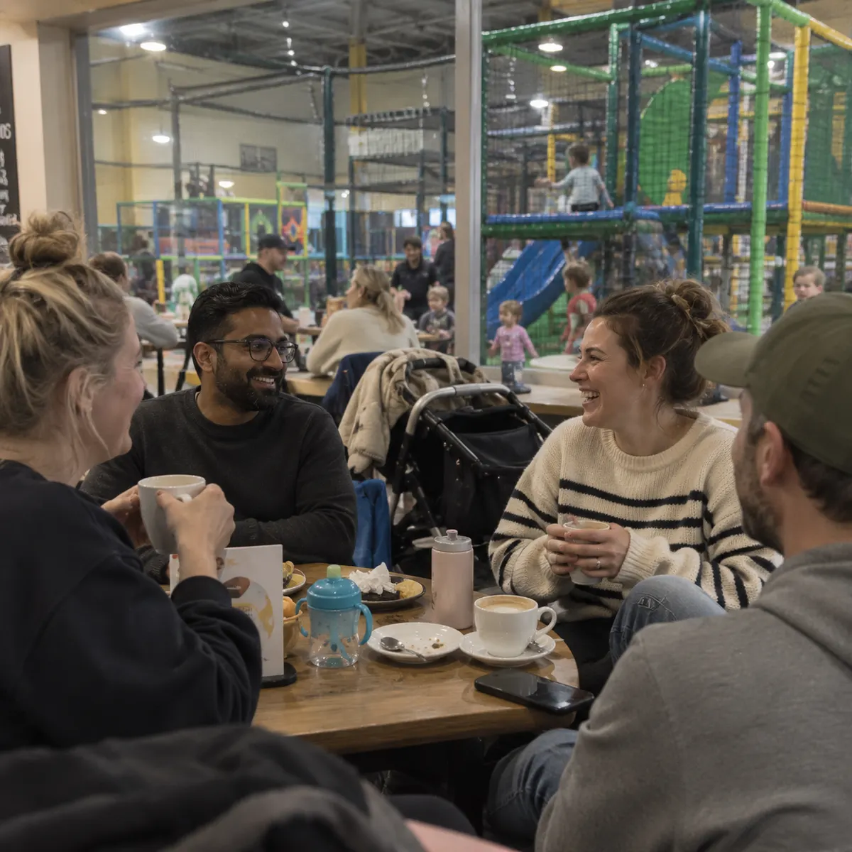 Parents having a coffee at the soft play cafe